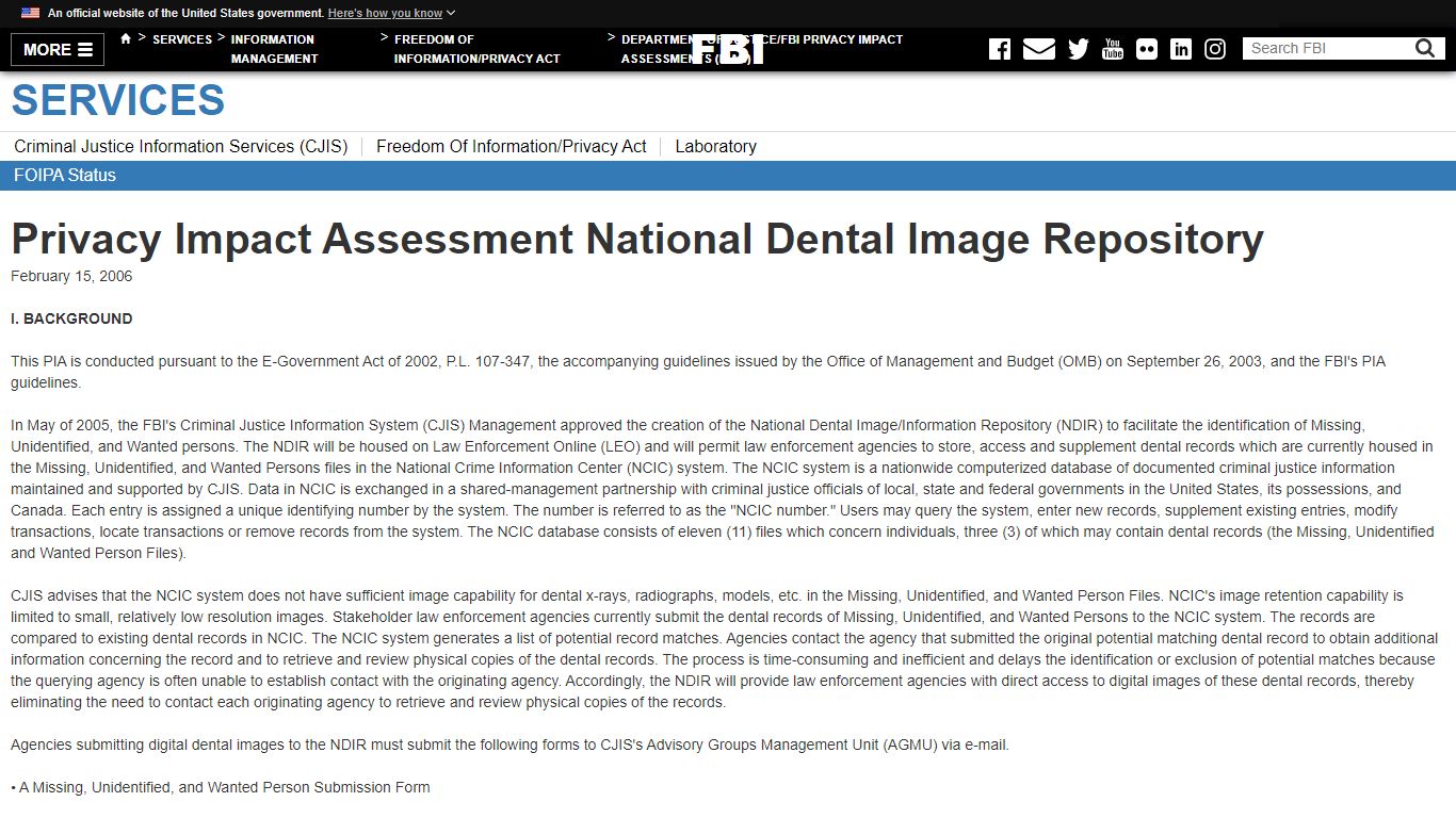 National Dental Image — FBI - Federal Bureau of Investigation