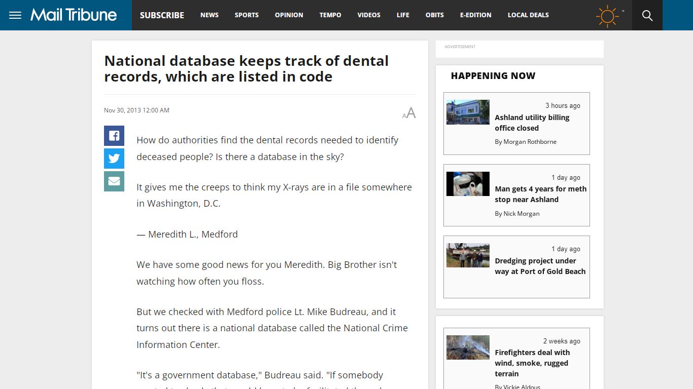 National database keeps track of dental records, which are listed in ...