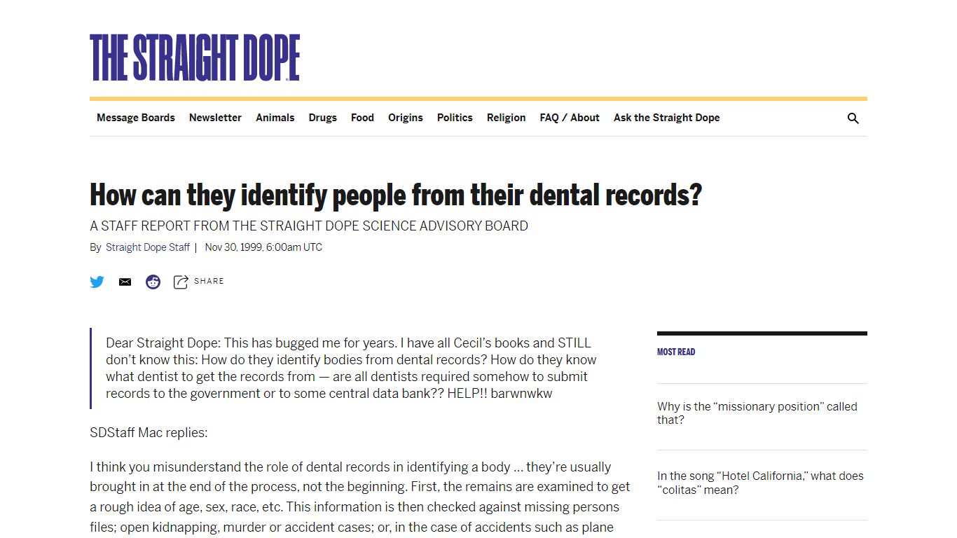 How can they identify people from their dental records?